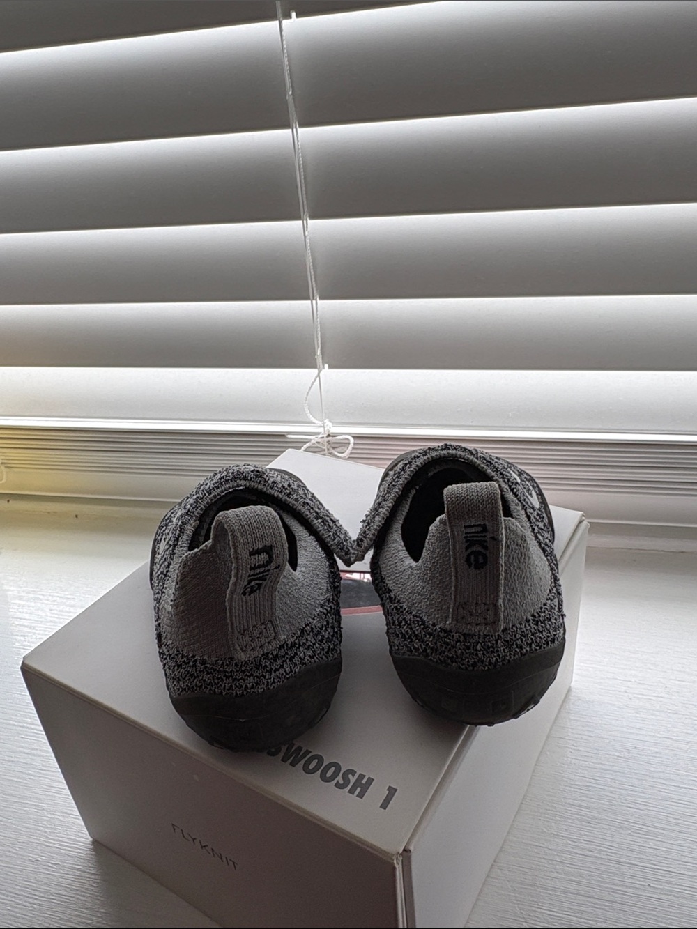Nike SWOOSH 1 Kids Gray Black Slip-On Sneakers - Picture 2 of 5
